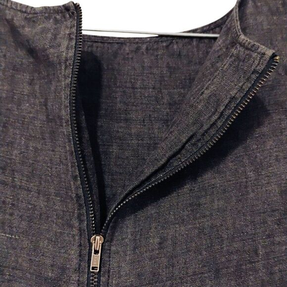 Eileen Fisher Dress 100% Linen Shift Lagenlook Pockets Boat Neck Charcoal Gray L - Picture 8 of 9